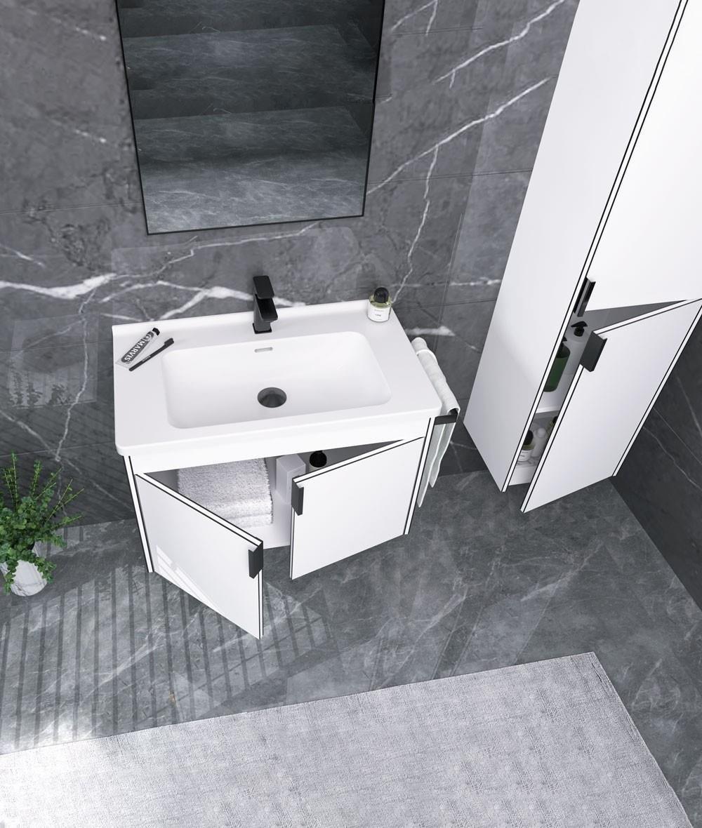 Orka Trio 80 cm Beyaz Kapaklı Banyo Dolabı Alt Modül ve LavaboORKA5004438Lavabo Dolabı