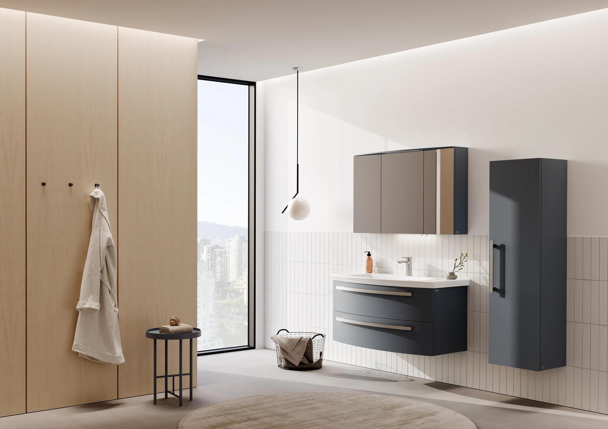 Orka Urla 110 cm Parlak Antrasit Banyo Dolabı Takımı (Ledli-Dolaplı Ayna)ORKA5000823Banyo Dolabı Takımı