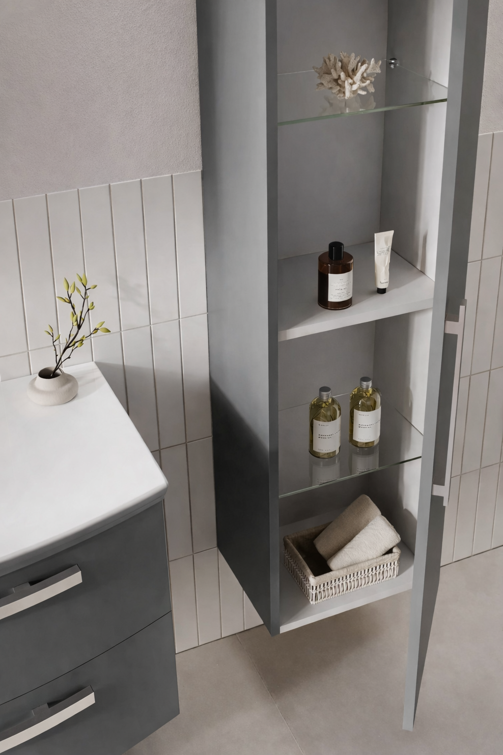 Orka Urla 40 cm Parlak Lake Gri Banyo Boy Çamaşır Dolabı, 3002210ORKA3002210Banyo Boy Dolabı Modelleri 