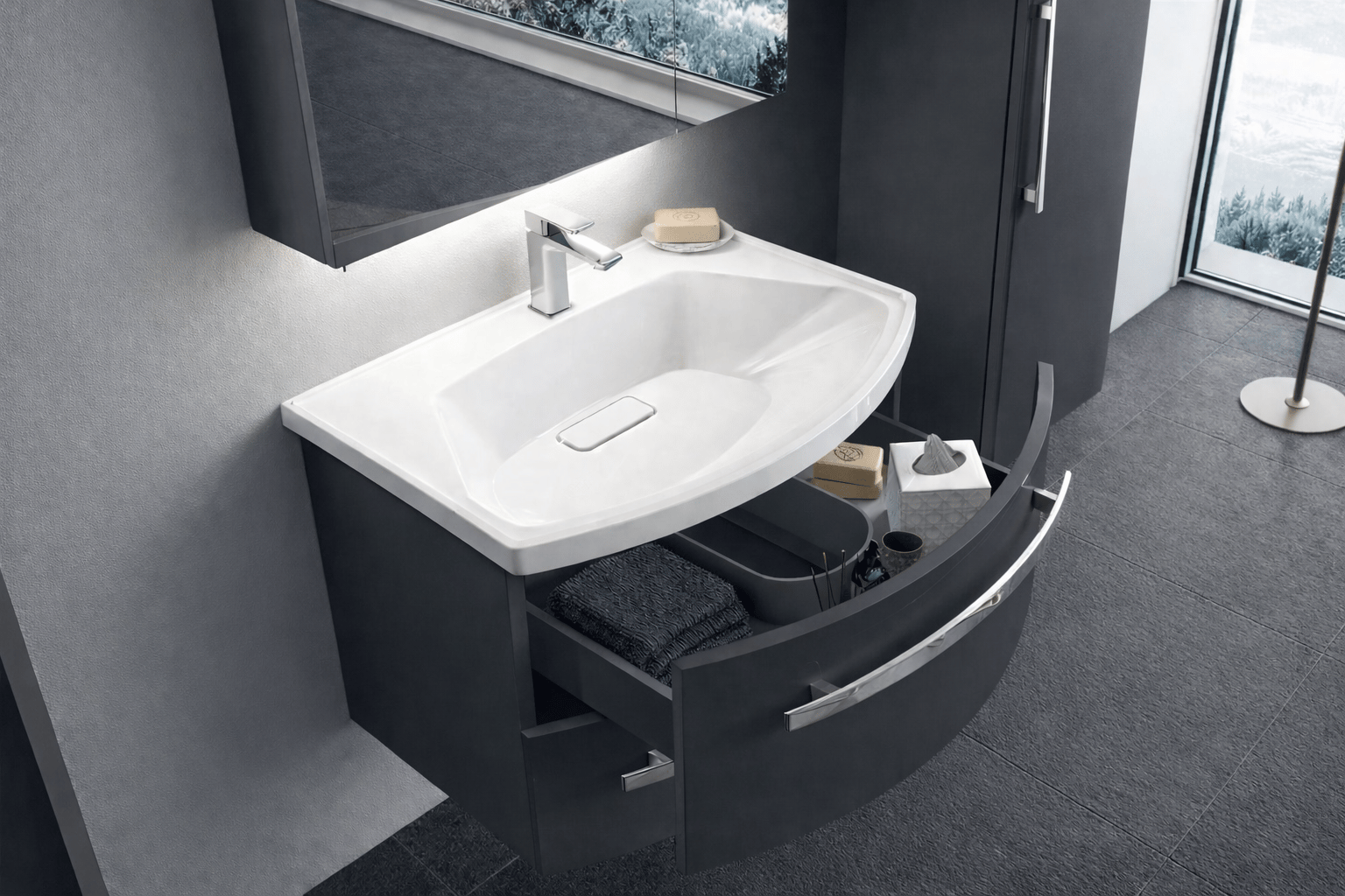 Orka Urla 70 cm Parlak Lake Antrasit Banyo Dolabı Alt Modül ve Lavabo, 5001843ORKA5001843Lavabo Dolabı