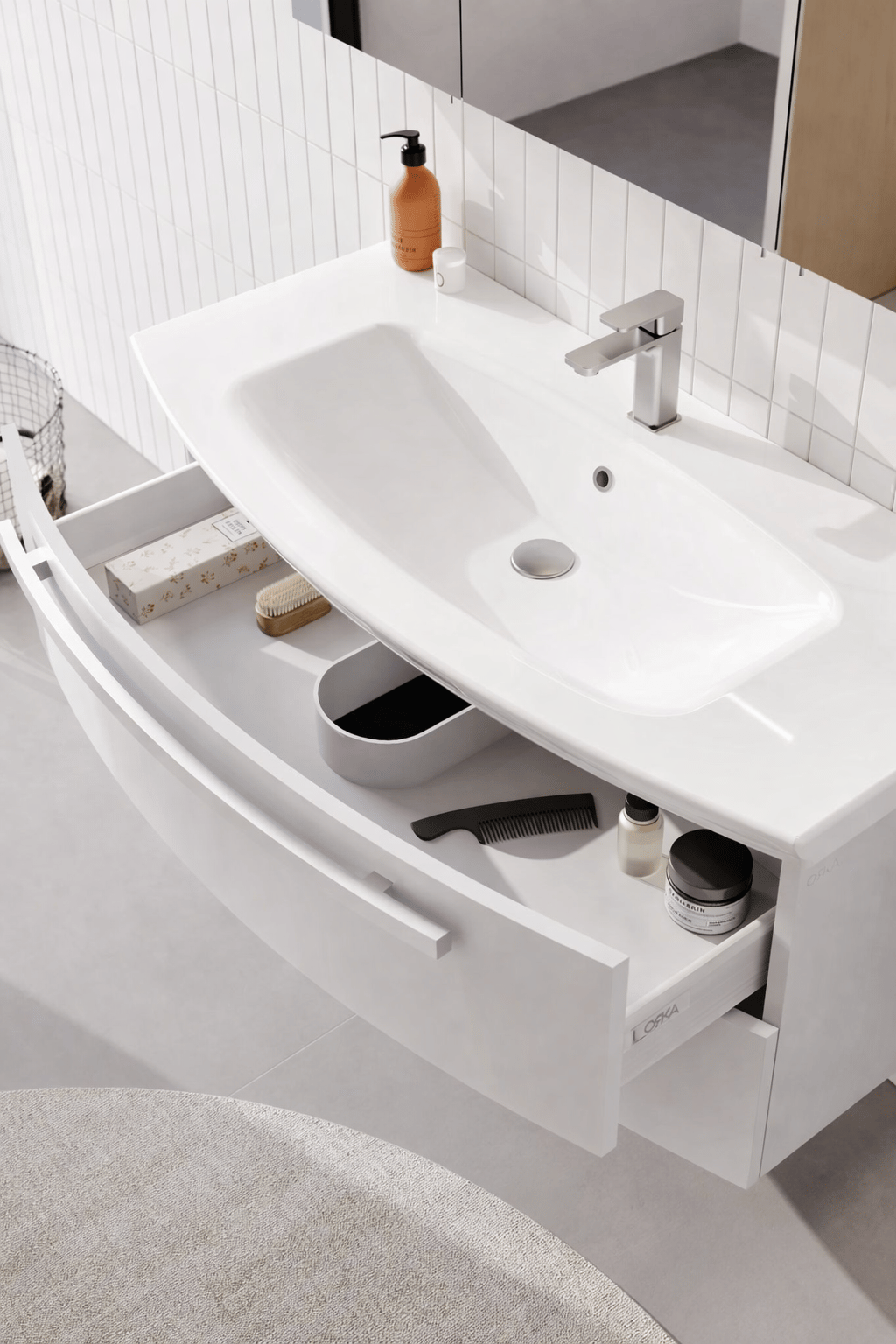 Orka Urla 90 cm Parlak Beyaz Banyo Dolabı Alt Modül ve Lavabo, 5001845ORKA5001845Lavabo Dolabı