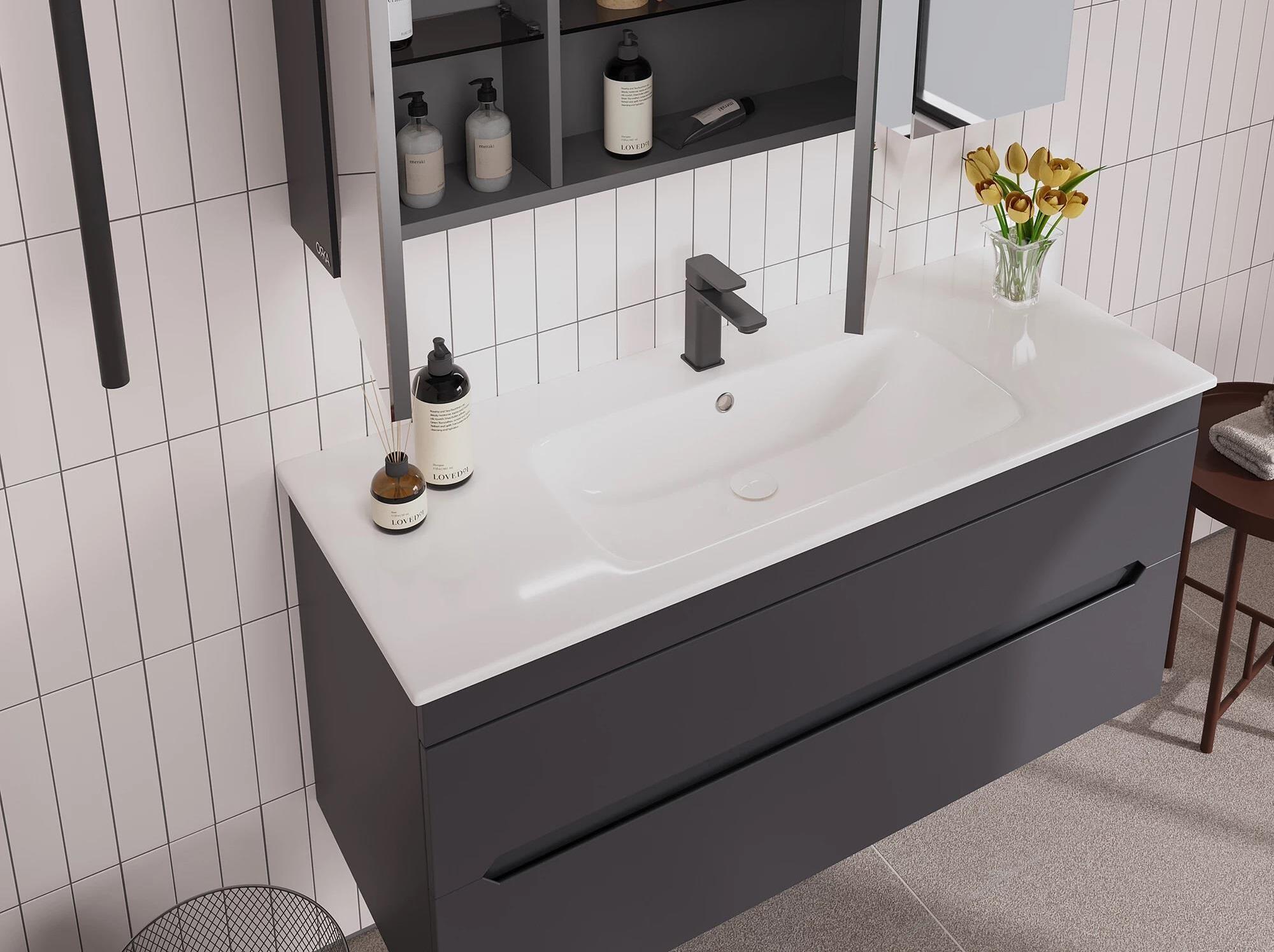 Orka Varna 120 cm Mat Antrasit Banyo Dolabı Alt Modül ve Lavabo, 5001880ORKA5001880Lavabo Dolabı