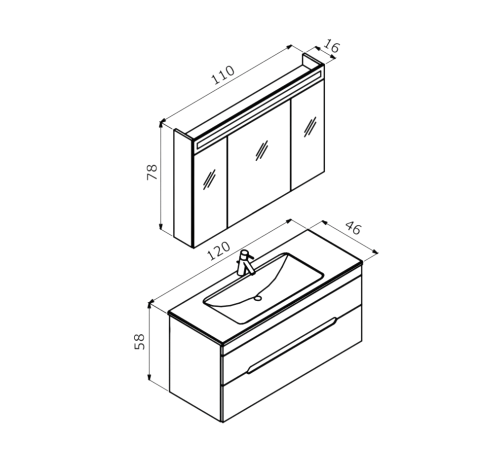 Orka Varna 120 cm Mat Beyaz Banyo Dolabı Takımı (Ledli-Dolaplı Ayna)ORKA5000846Banyo Dolabı Takımı