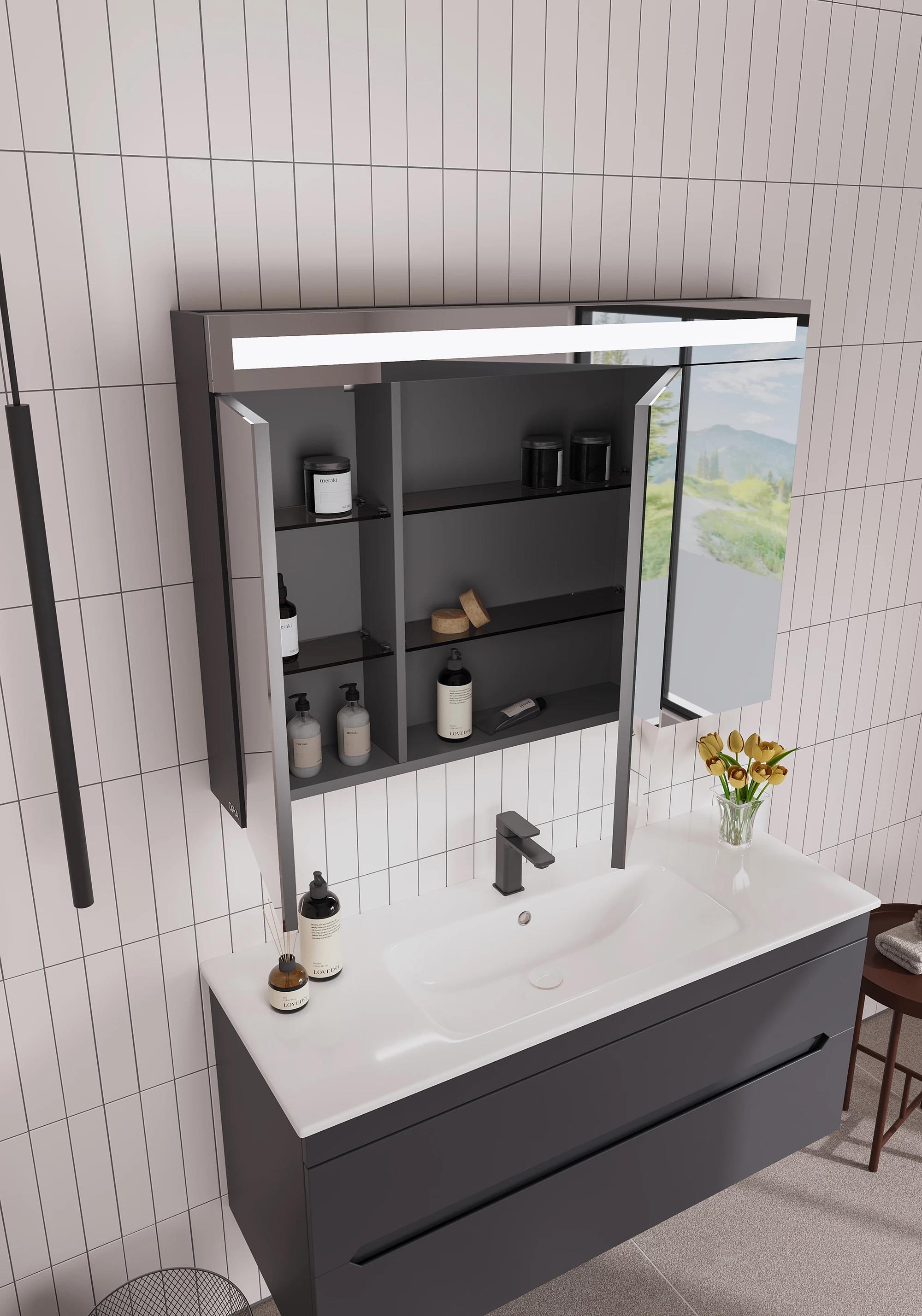 Orka Varna Banyo Dolabı Takımı, 120 cm, Mat Lake Antrasit (Ledli-Dolaplı Ayna), 5000851ORKA5000851Banyo Dolabı Takımı