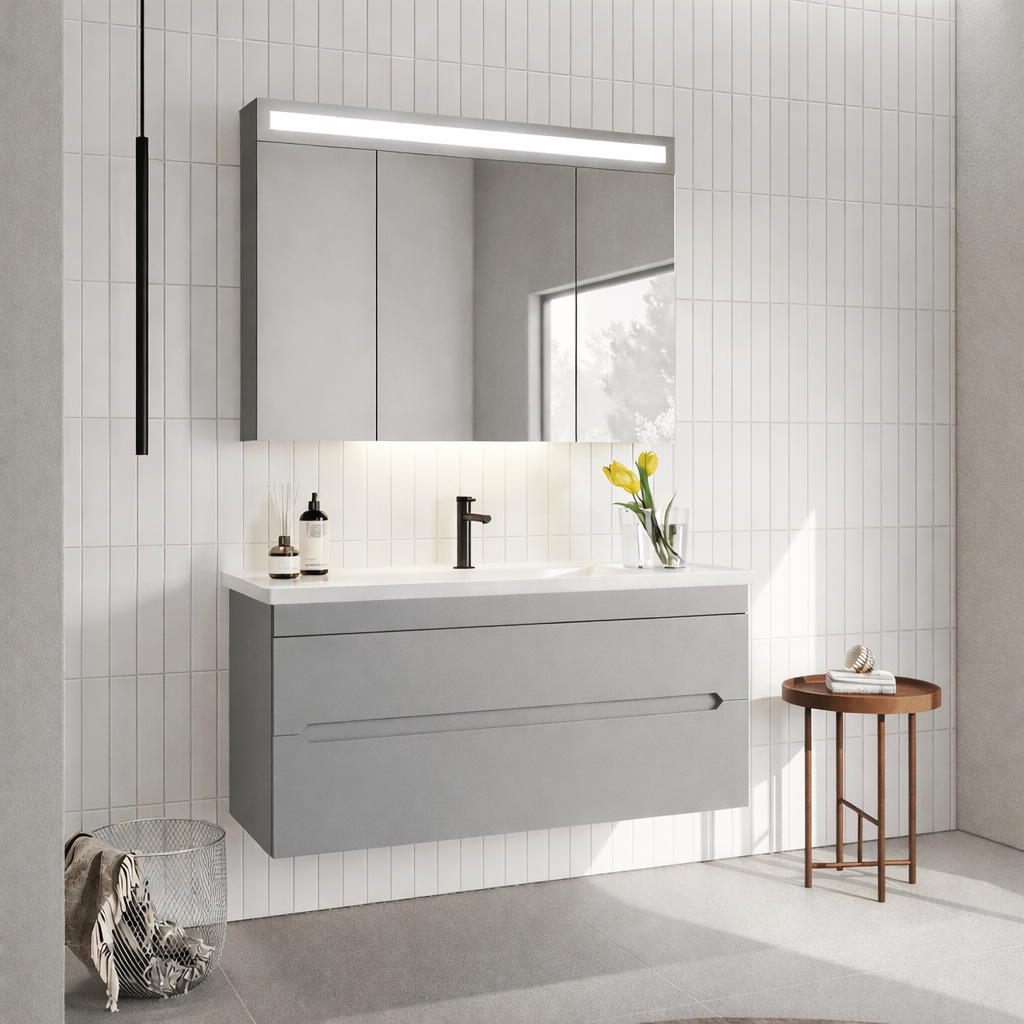 Orka Varna Banyo Dolabı Takımı, 120 cm, Mat Lake Gri (Ledli-Dolaplı Ayna), 5000850ORKA5000850Banyo Dolabı Takımı