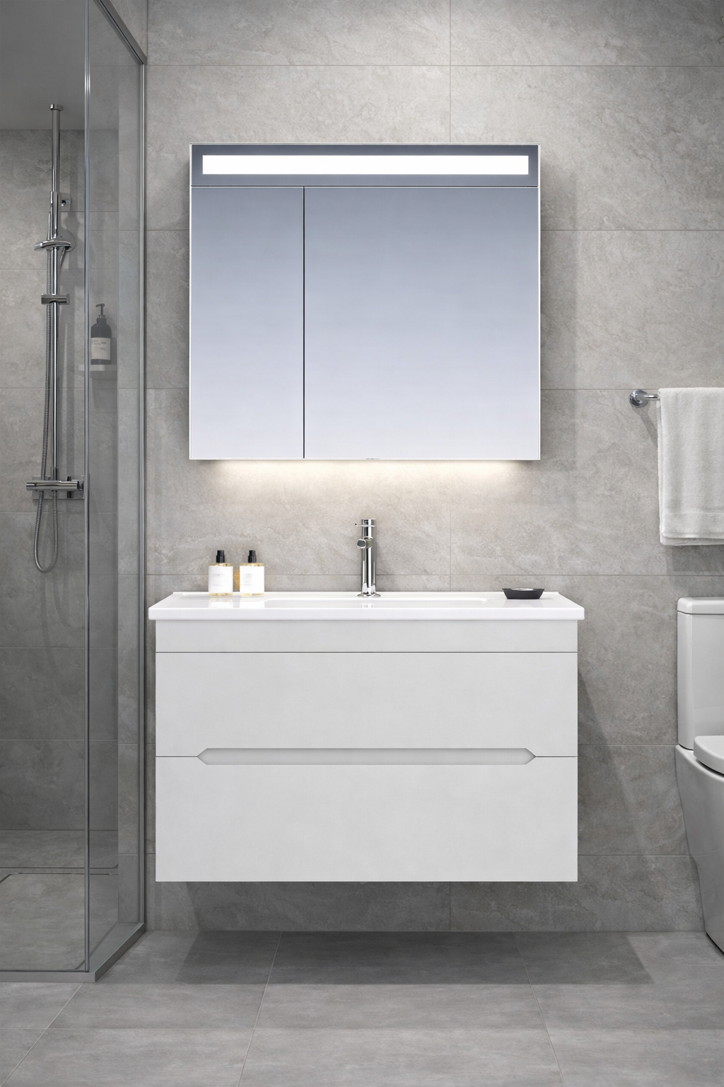 Orka Varna Banyo Dolabı Takımı, 80 cm, Mat Lake Kaşmir (Ledli-Dolaplı Ayna), 5000837ORKA5000837Banyo Dolabı Takımı