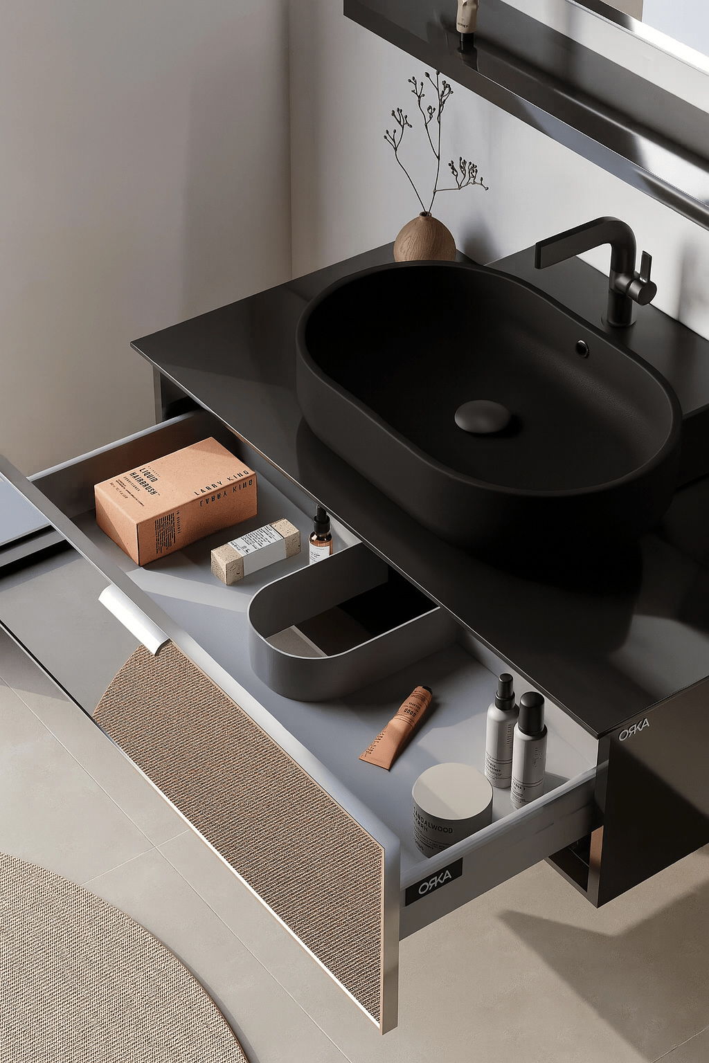 Orka Yalıköy 90 cm, Siyah Lavabo, Banyo Dolabı Alt Modül ve LavaboORKA5001884Lavabo Dolabı