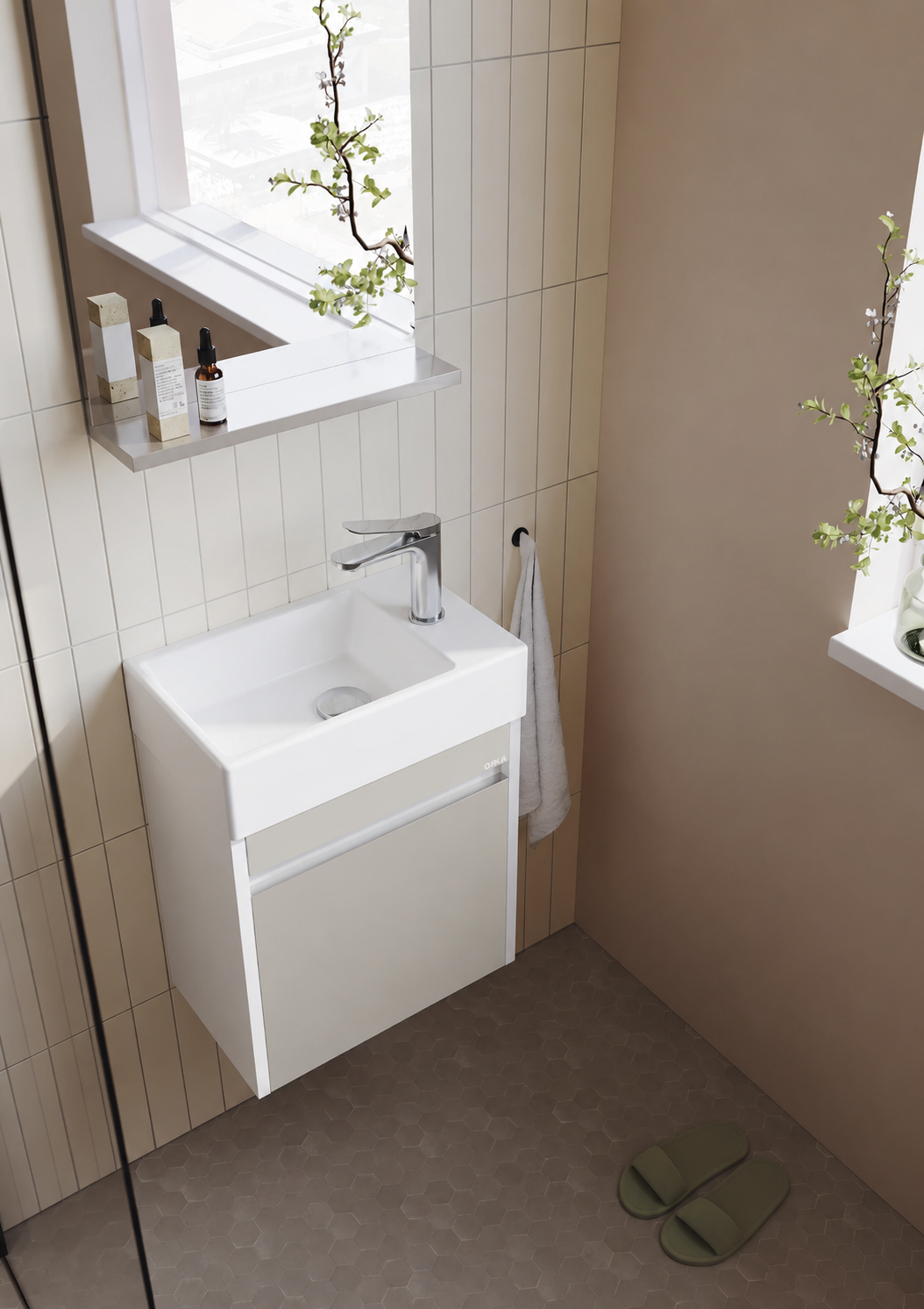 Orka Yedisu Banyo Dolabı Takımı, 45 cm, Parlak Kaşmir (Etajerli Ayna), 5000606ORKA5000606Banyo Dolabı Takımı