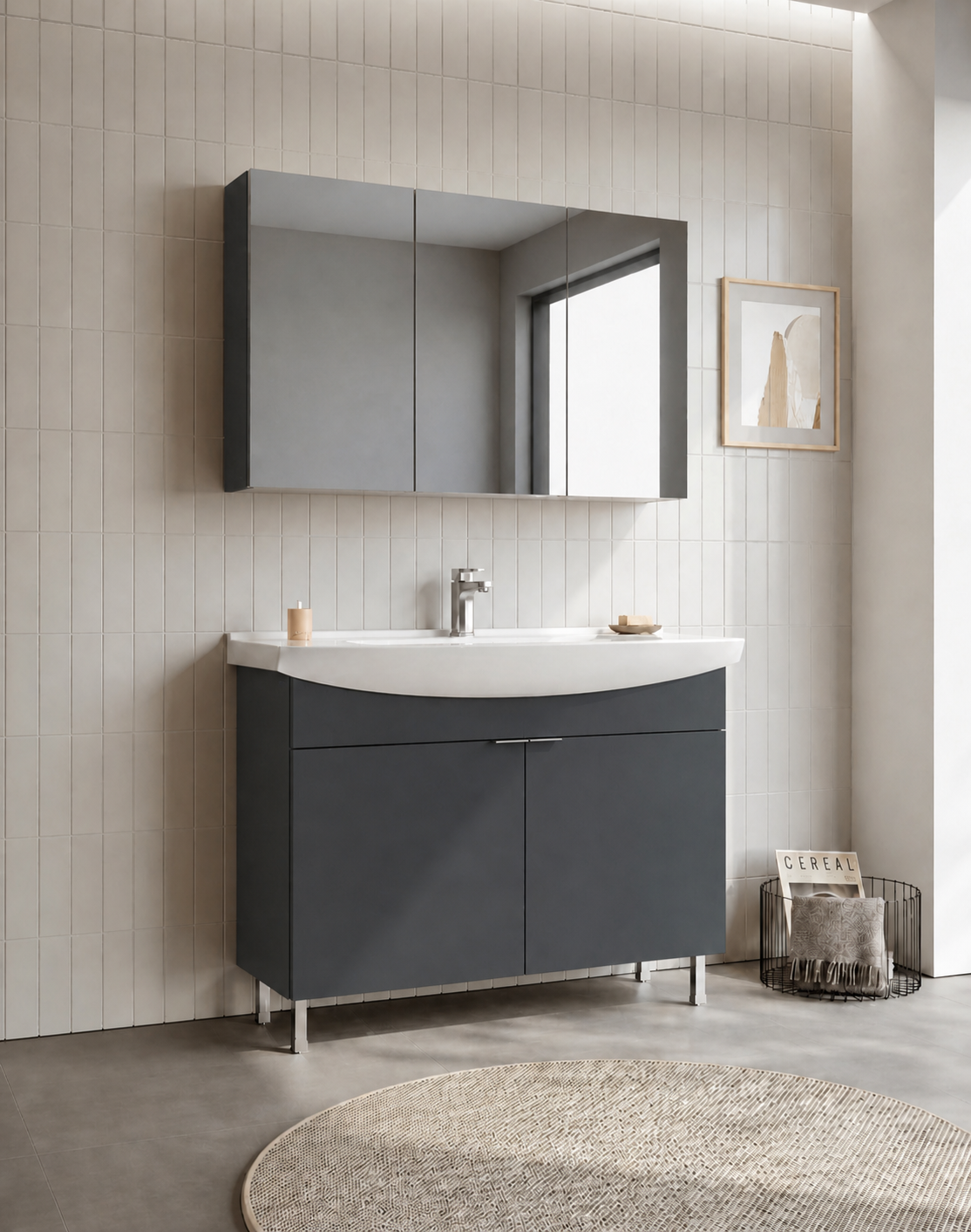 PURUS 100 TKM AYAKLI DOLAPLI M.ANTRASITORKA5008487Banyo Dolabı Takımı