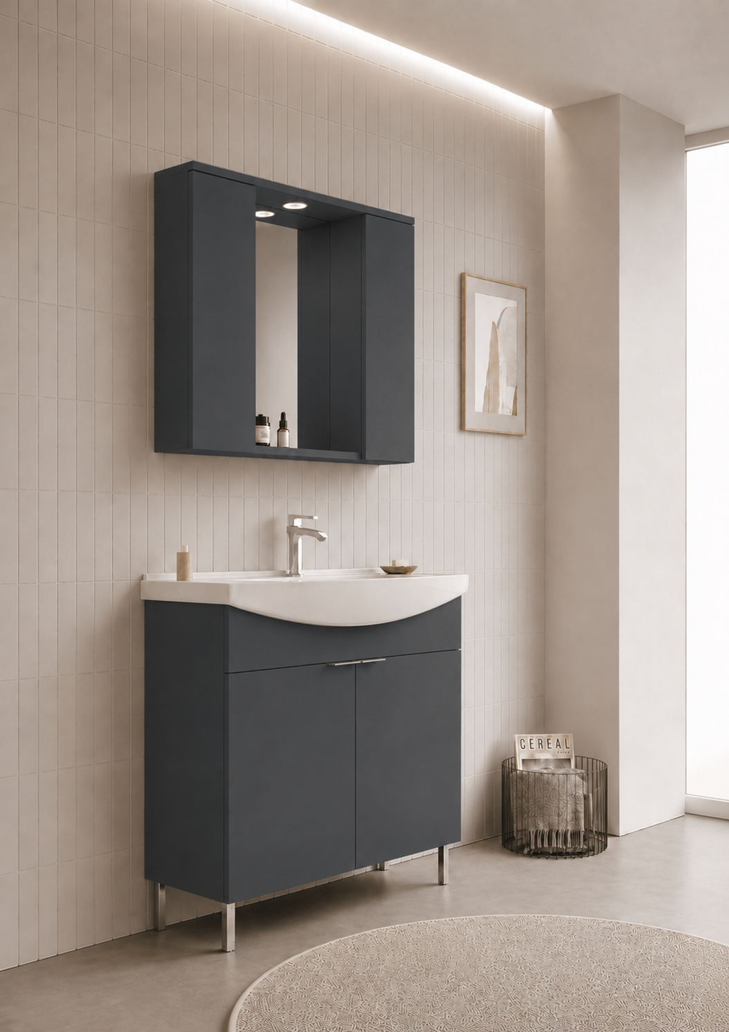 PURUS 100 TKM AYAKLI TEK KUTU M.ANTRASITORKA5008443Banyo Dolabı Takımı