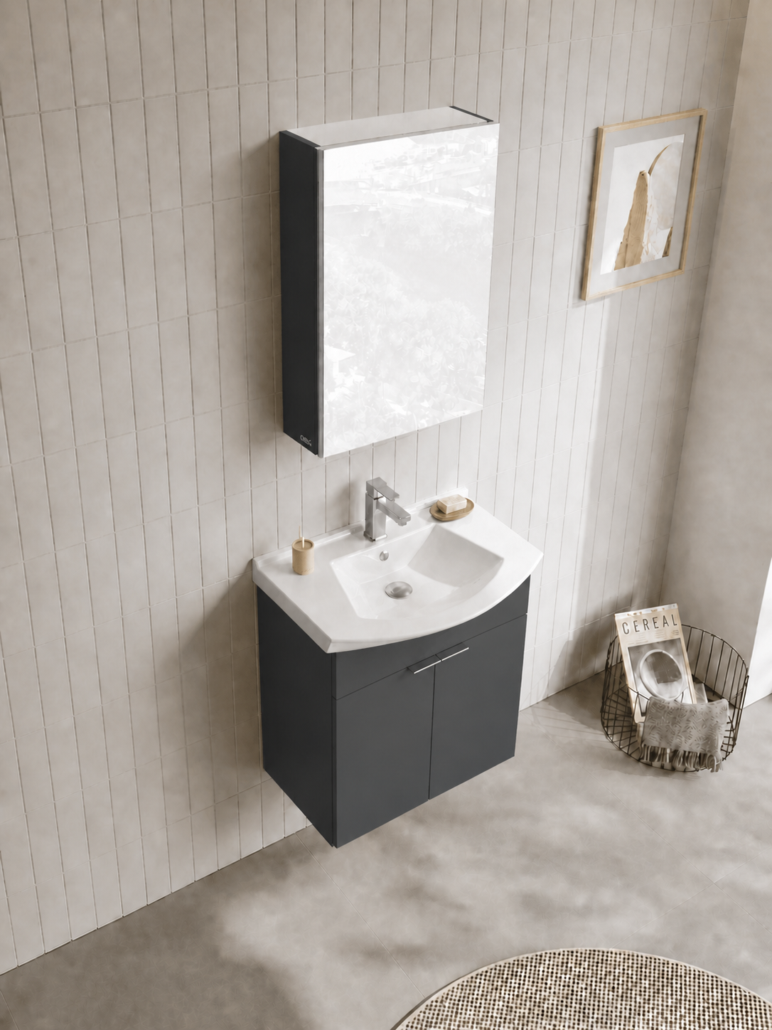 PURUS 55 TKM ASMA DOLAPLI M.ANTRASITORKA5008334Banyo Dolabı Takımı