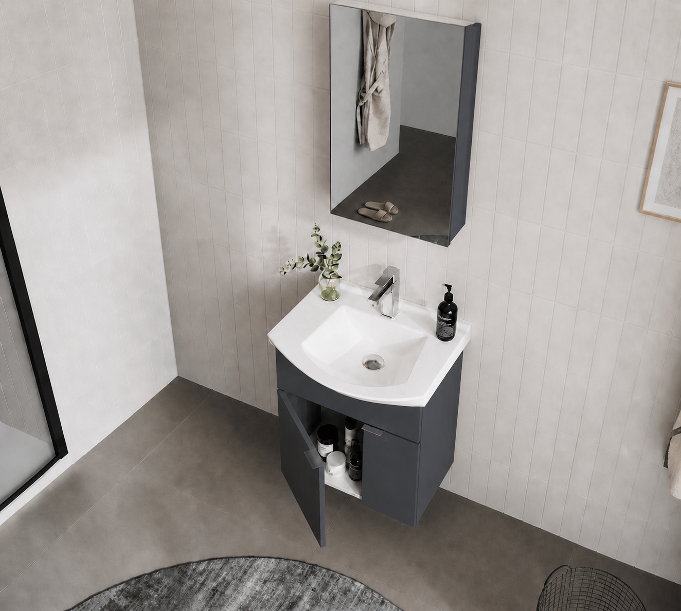 PURUS 55 TKM ASMA DOLAPLI M.ANTRASITORKA5008334Banyo Dolabı Takımı