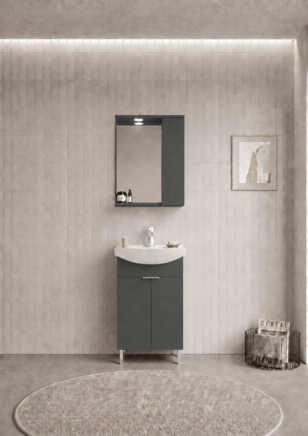 PURUS 55 TKM AYAKLI TEK KUTU M.ANTRASITORKA5008436Banyo Dolabı Takımı