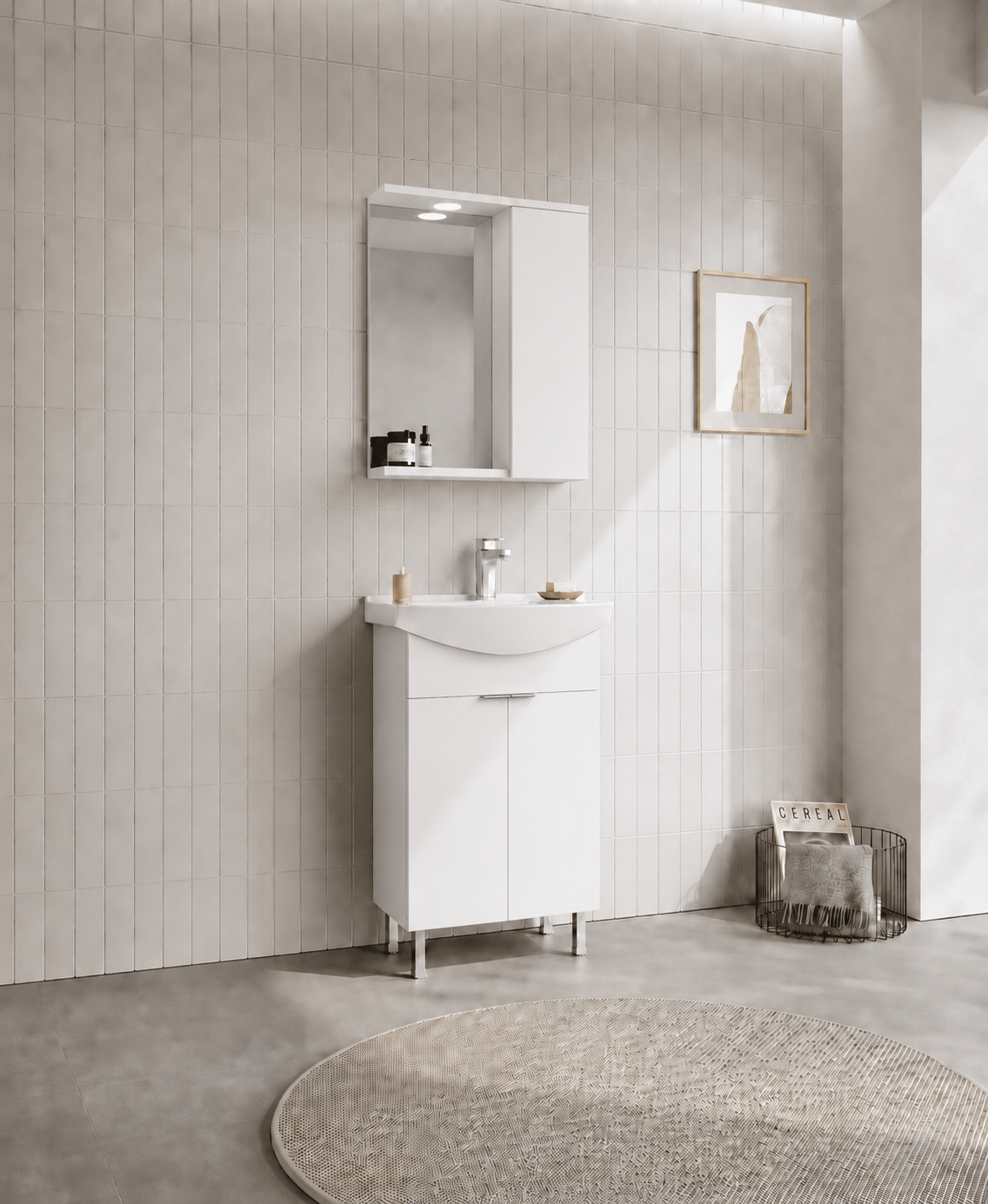 PURUS 55 TKM AYAKLI TEK KUTU P.BEYAZORKA5008437Banyo Dolabı Takımı