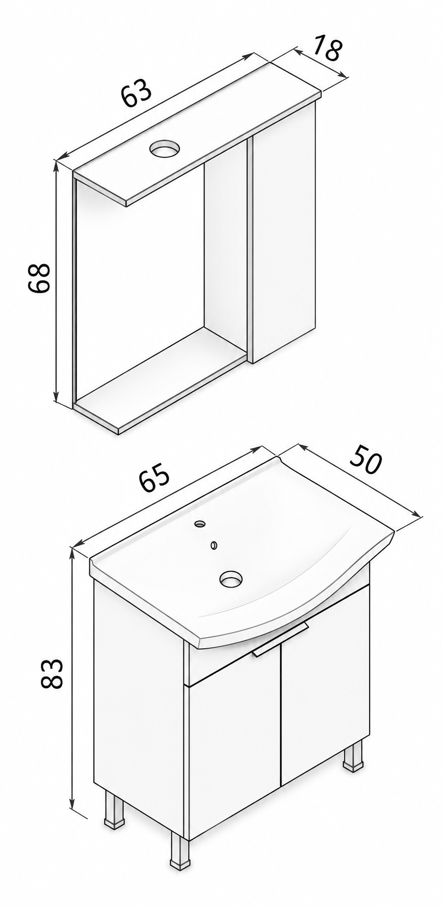 PURUS 65 TKM AYAKLI TEK KUTU BUDVAORKA5008438Banyo Dolabı Takımı