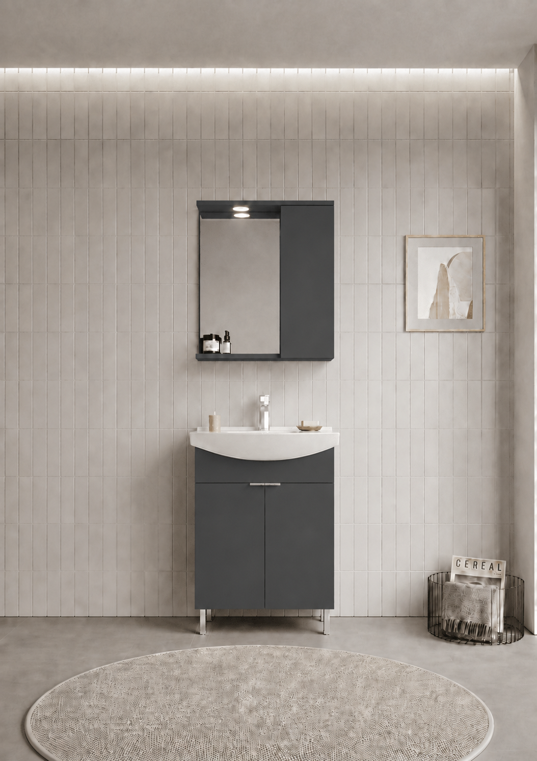 PURUS 65 TKM AYAKLI TEK KUTU M.ANTRASITORKA5008439Banyo Dolabı Takımı