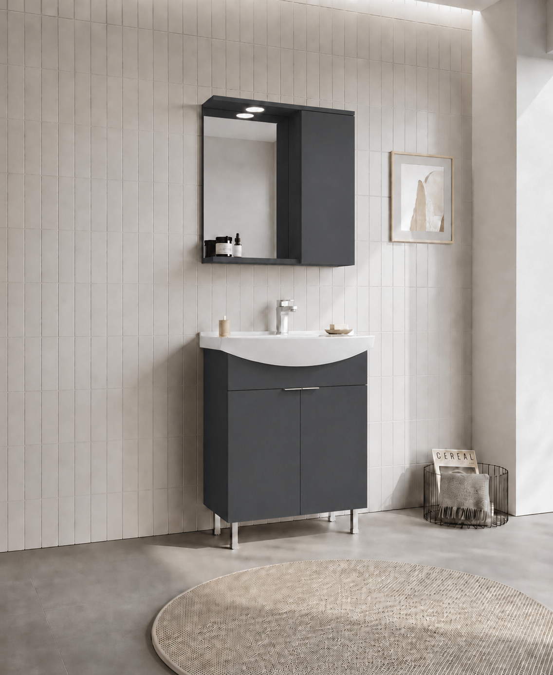 PURUS 65 TKM AYAKLI TEK KUTU M.ANTRASITORKA5008439Banyo Dolabı Takımı