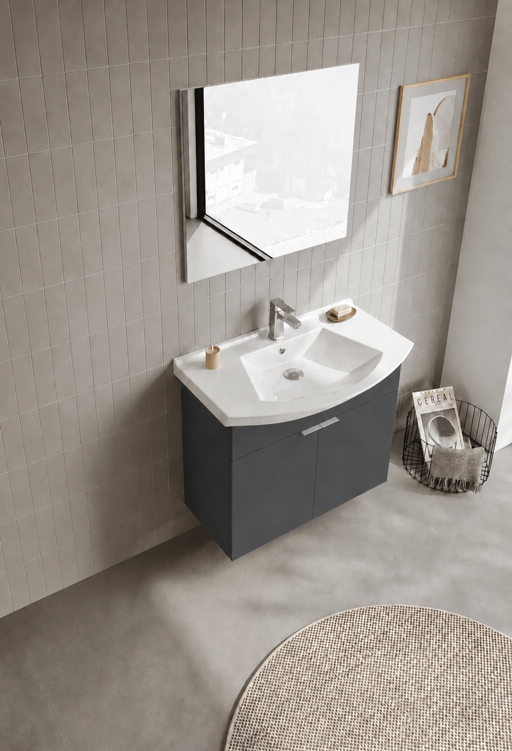 PURUS 80 TKM ASMA DZ AYNA M.ANTRASITORKA5008325Banyo Dolabı Takımı