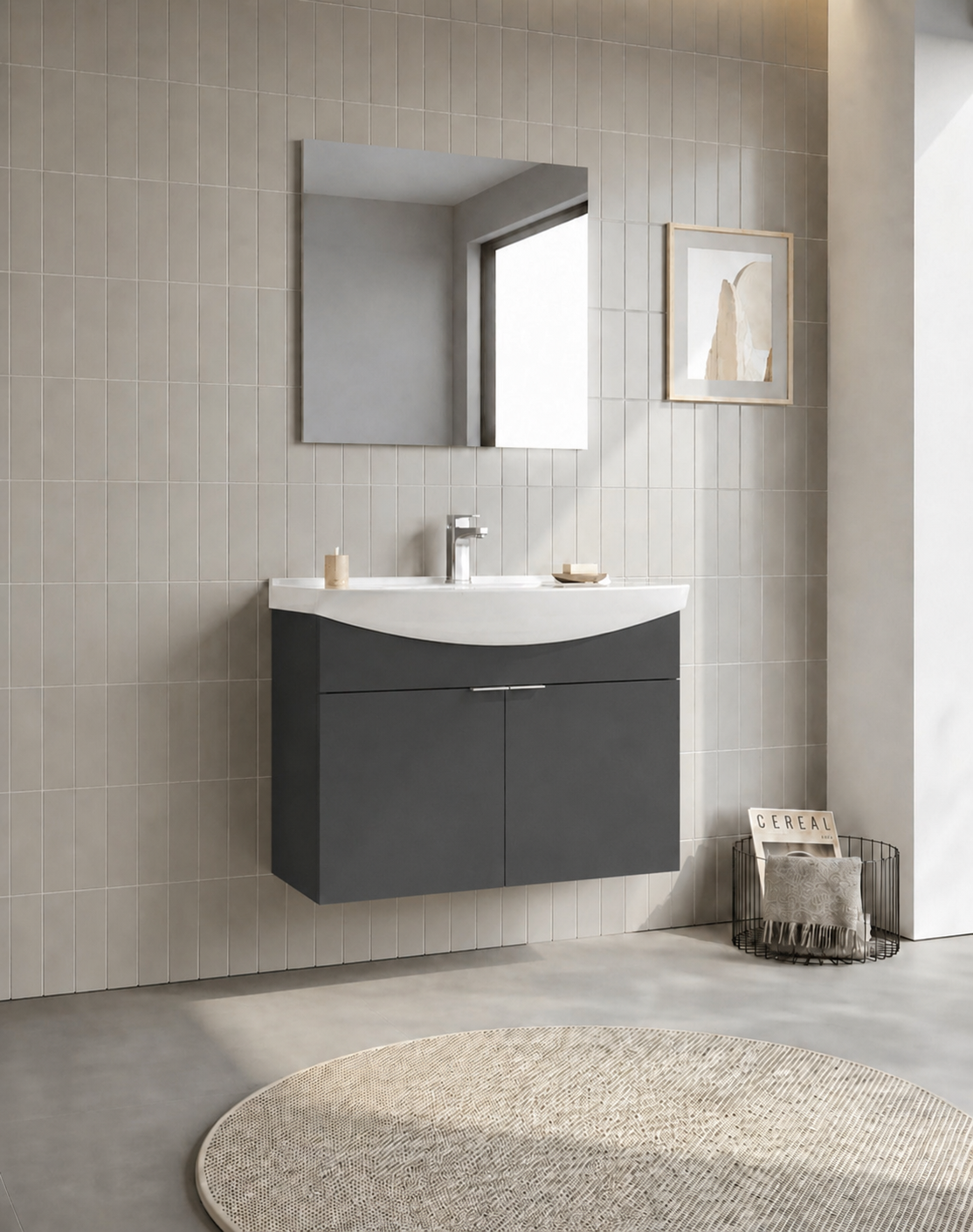PURUS 80 TKM ASMA DZ AYNA M.ANTRASITORKA5008325Banyo Dolabı Takımı