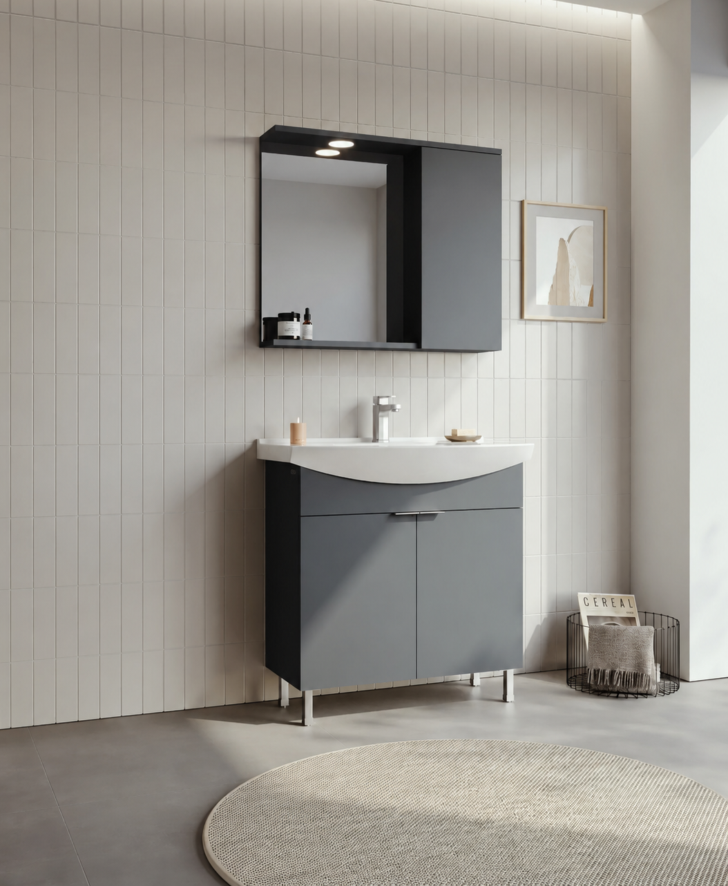 PURUS 80 TKM AYAKLI TEK KUTU M.ANTRASITORKA5008441Banyo Dolabı Takımı