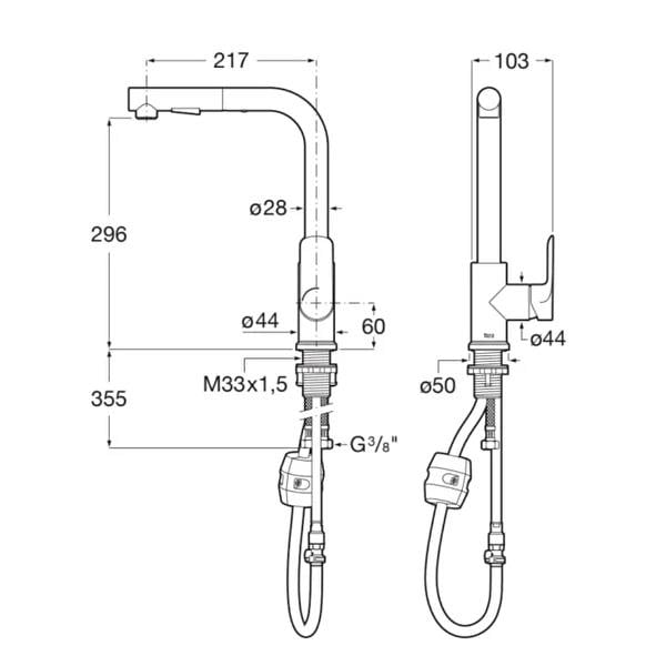 Roca Eviye Bataryası, Cala Pull-Out, Krom, Döner Borulu, A5A856EC00 RocaA5A856EC00Eviye Bataryaları