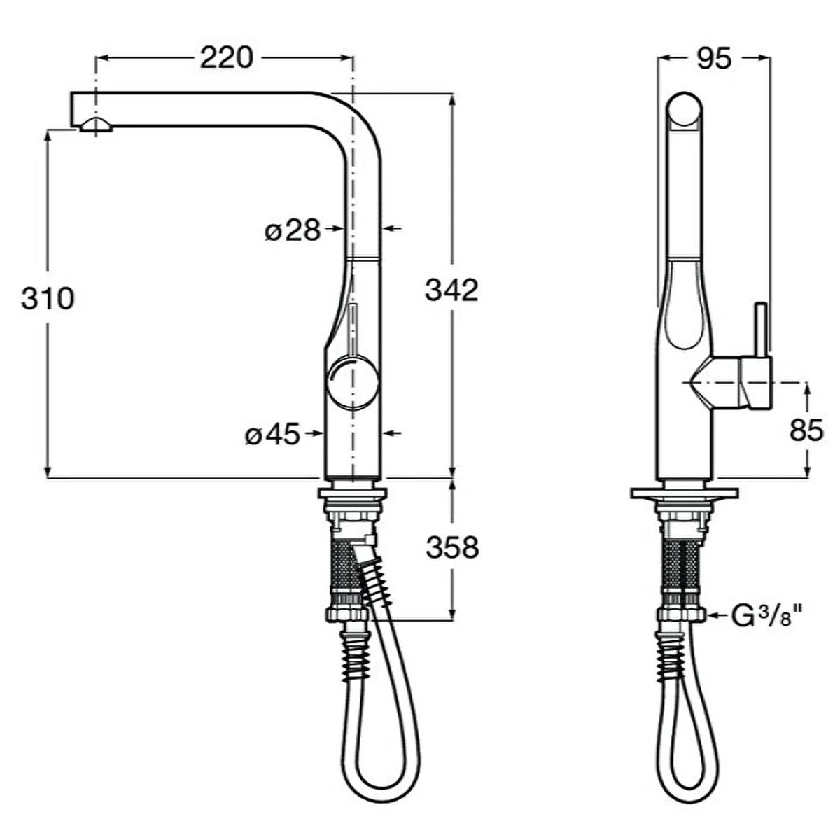 Roca Eviye Bataryası, Glera, Döner Çıkış Uçlu, Krom, A5A834DC00RocaA5A834DC00Eviye Bataryaları