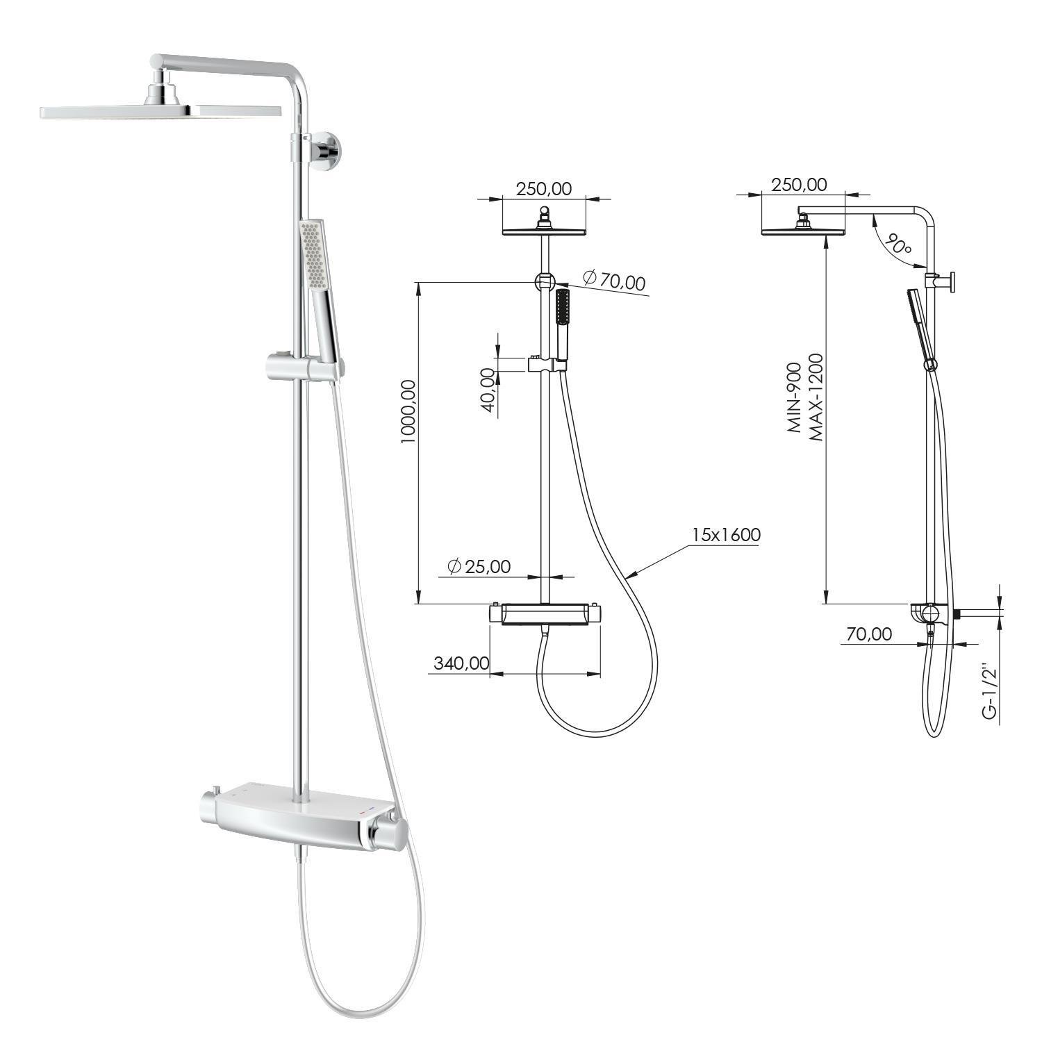 Teska Duş Kolonu, Mira, Termostatik, İki Yönlü, Full Siyah, DK2980TeskaDK2980Duş Kolonları
