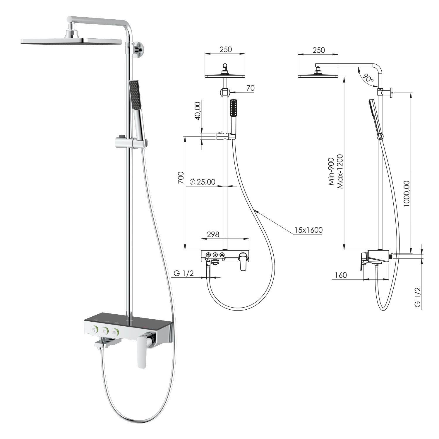 Teska Duş Kolonu, Niagara, Üç Yönlü, Beyaz Camlı, Krom, NG3501CTeskaNG3501CDuş Sistemleri