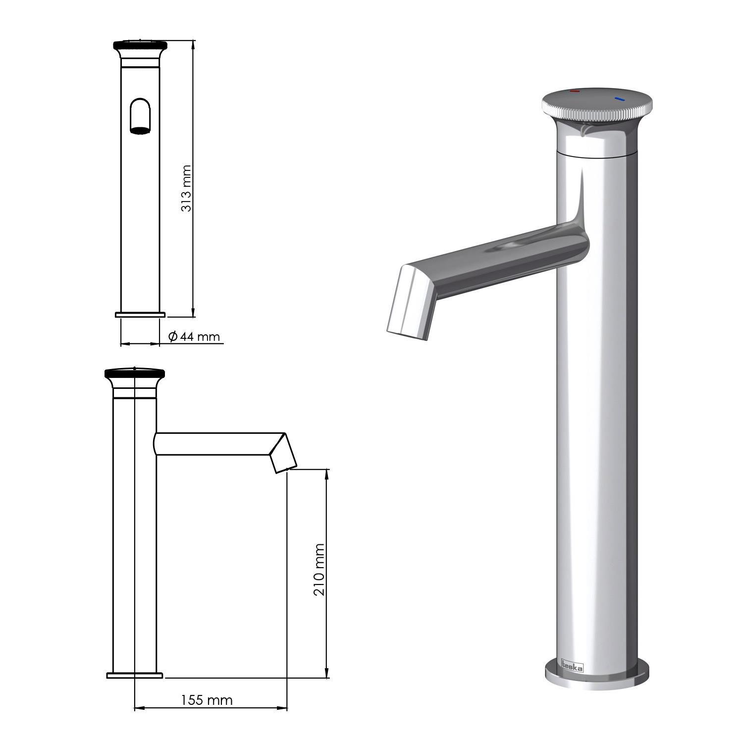 Teska Lavabo Bataryası, Arte Leo L Uzun, Krom, E5526TeskaE5526Lavabo Bataryaları