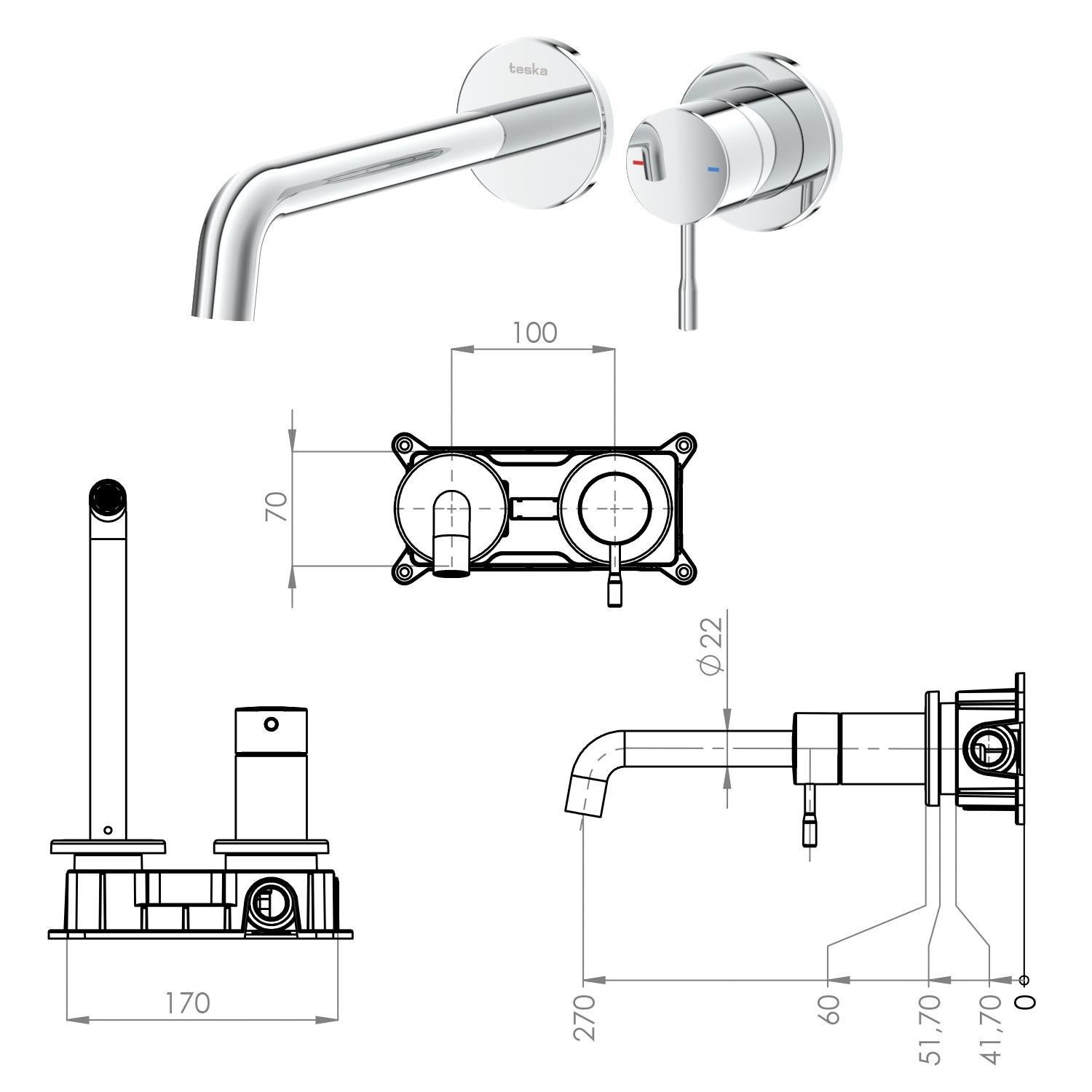 Teska Lavabo Bataryası, Atlas Ankastre, Altın, E5707TeskaE5707Lavabo Bataryaları