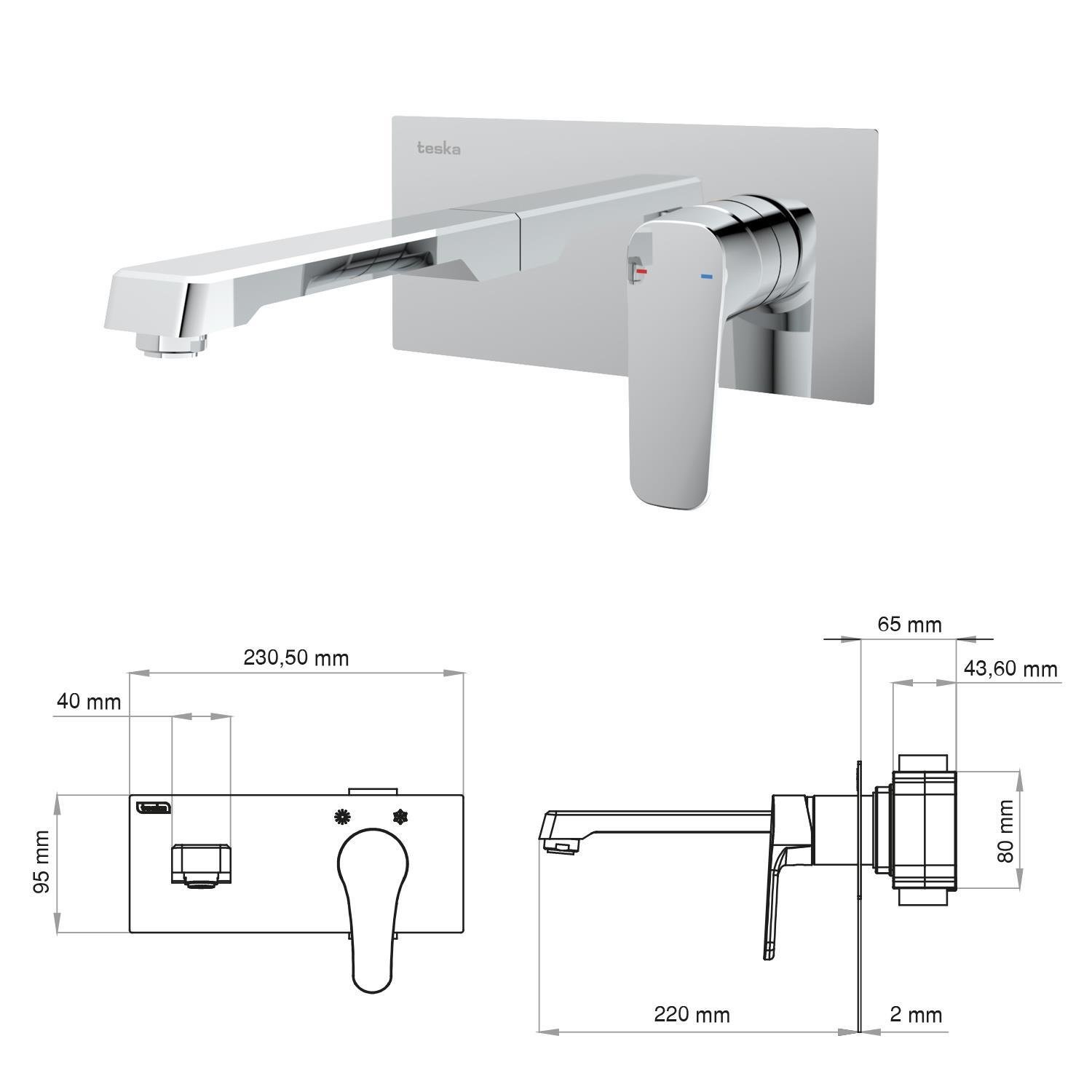 Teska Lavabo Bataryası, Quasar Pro, Ankastre, Krom, E5106TeskaE5106Lavabo Bataryaları