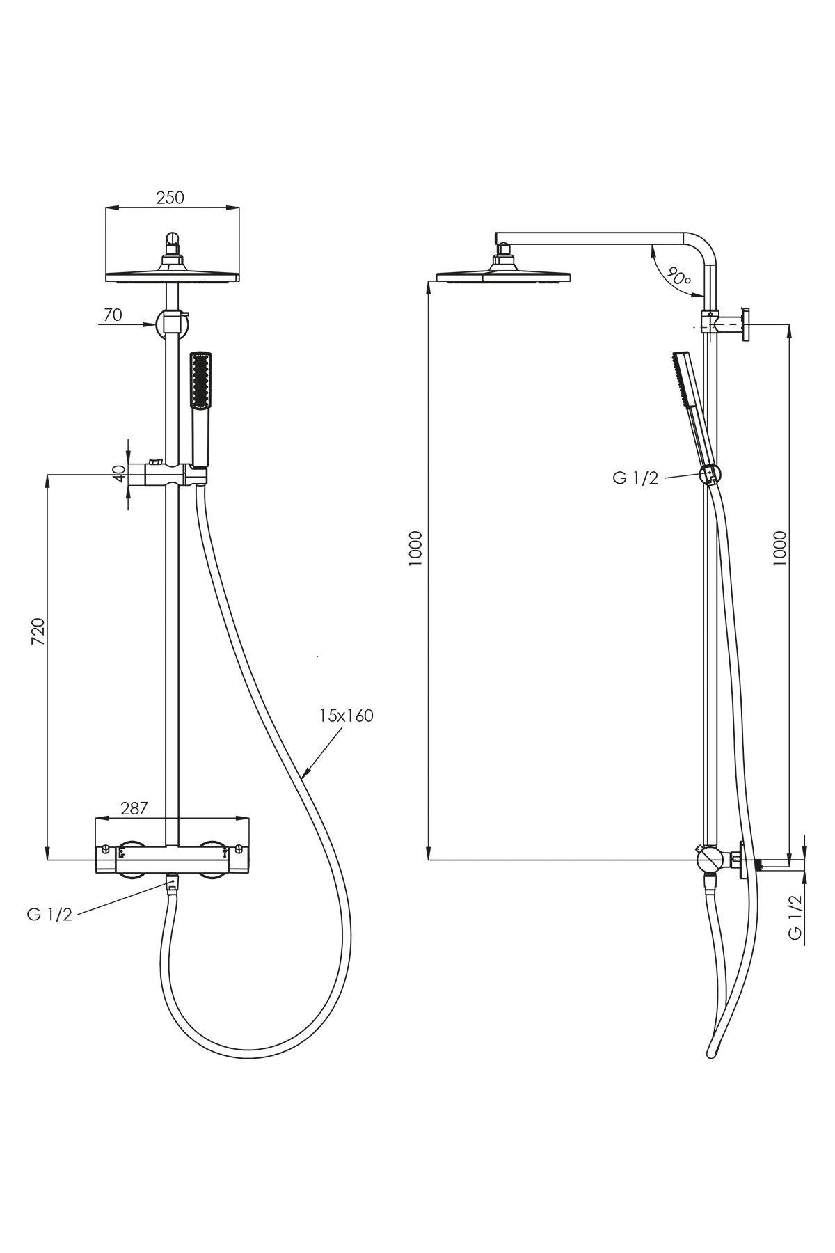 Teska Mix, Devon, İki Yönlü, Kare, Full Siyah, DK2308TeskaDK2308Duş Kolonları