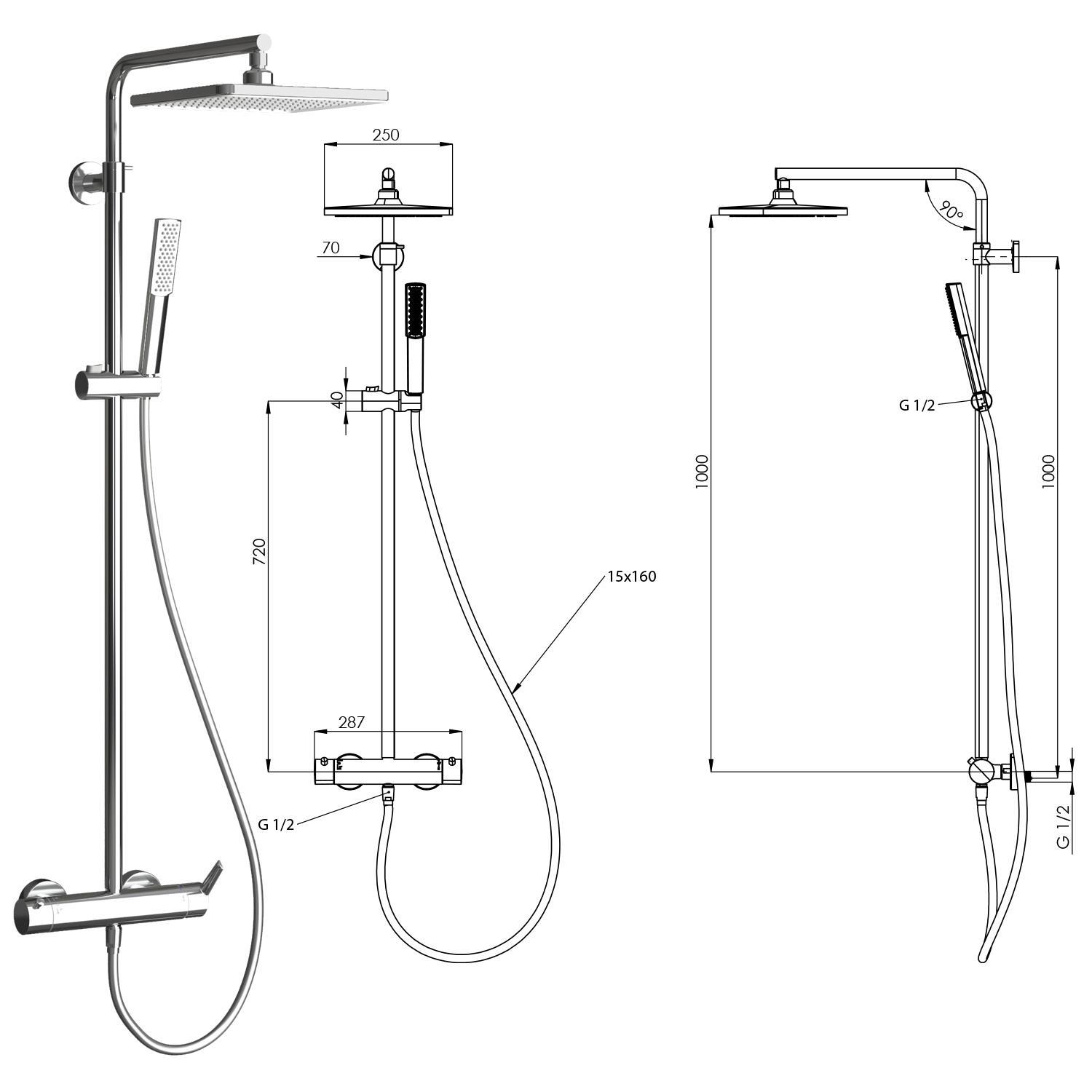 Teska Mix, Devon, İki Yönlü, Kare, Krom, DK2301CTeskaDK2301CDuş Kolonları