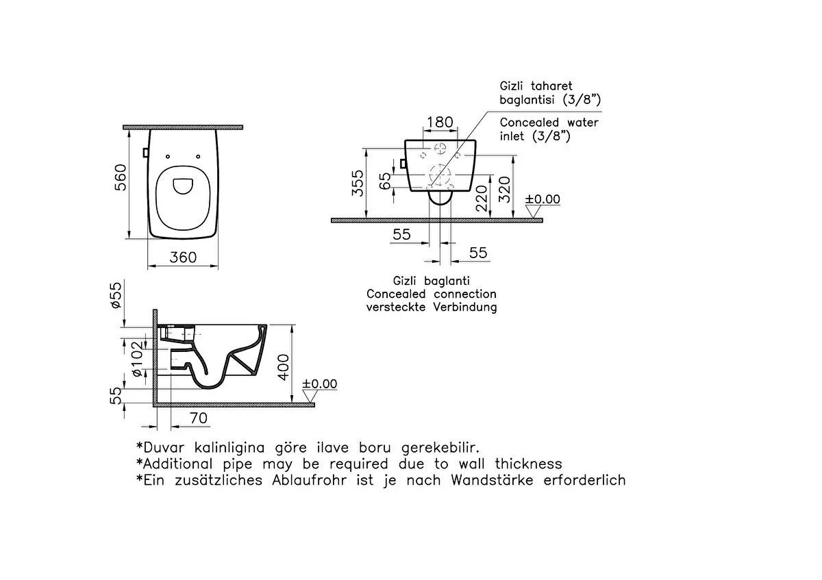 Vitra Asma Klozet, Metropole Rim-ex, Kanalsız, Vitrafresh Deterjan Hazneli ve Entegre Termostatik, Ara Musluklu, 7672B003-7212VitrA7672B003-7212Asma Klozet Modelleri, Çeşitleri & Fiyatları | Banyo Dizayn 