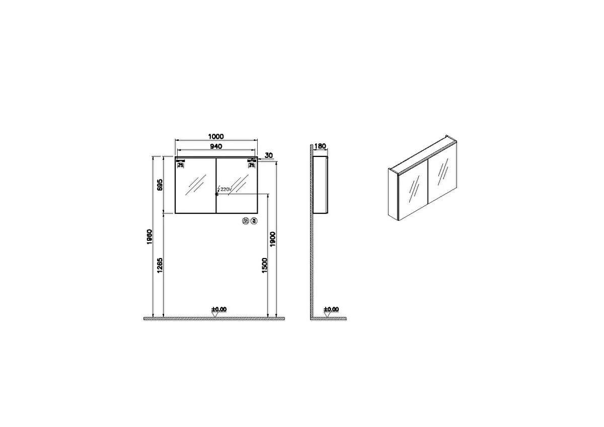 Vitra Core Dolaplı Ayna Üstten Aydınlatmalı, 100 Cm, Parlak Beyaz 67621VitrA67621Ayna Ve Dolaplı Aynalar
