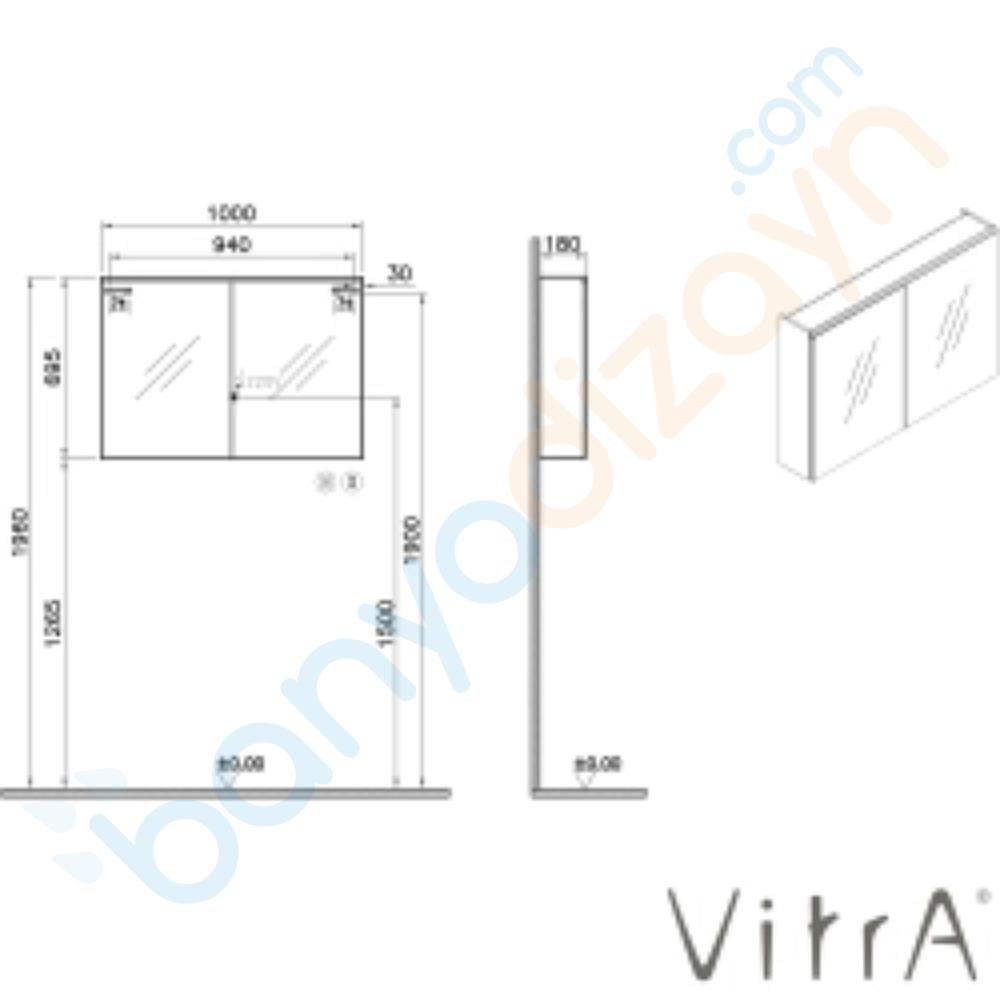 Vitra Core Dolaplı Üstten Aydınlatmalı Ayna, 100 cm, Mat Beyaz, 67631 VitrA67631Ayna Ve Dolaplı Aynalar