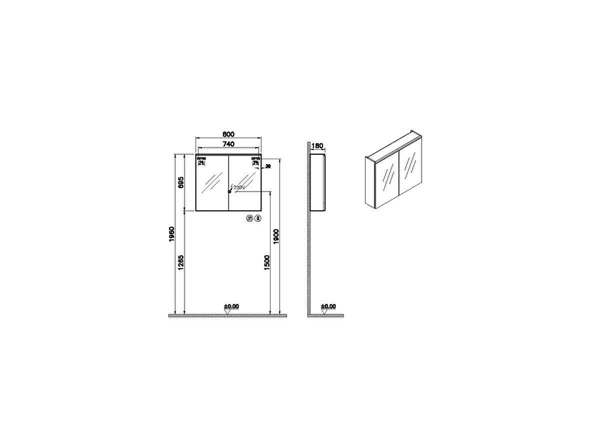 Vitra Core Dolaplı Üstten Aydınlatmalı Ayna, 80 cm, Mat Lacivert, 67615 VitrA67615Ayna Ve Dolaplı Aynalar