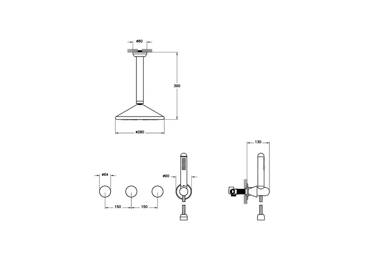 Vitra Duş Seti, Liquid, Ankastre (Sıva Üstü Grubu) Parlak Siyah, A4277739VitrAA4277739Ankastre Duş Setleri