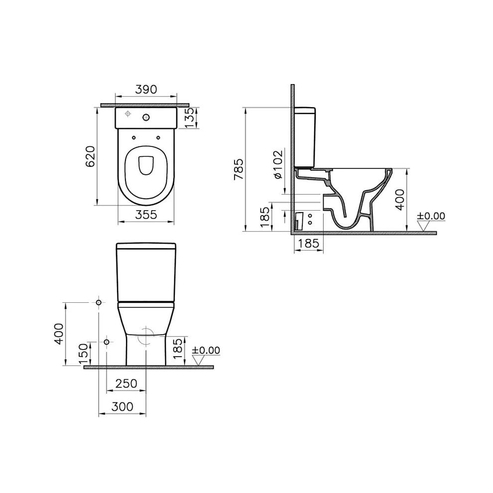 VitrA Duvara Tam Dayalı Klozet Integra Rim-ex Kanalsız, 7043L003-0092VitrA7043L003-0092Yerden Klozet
