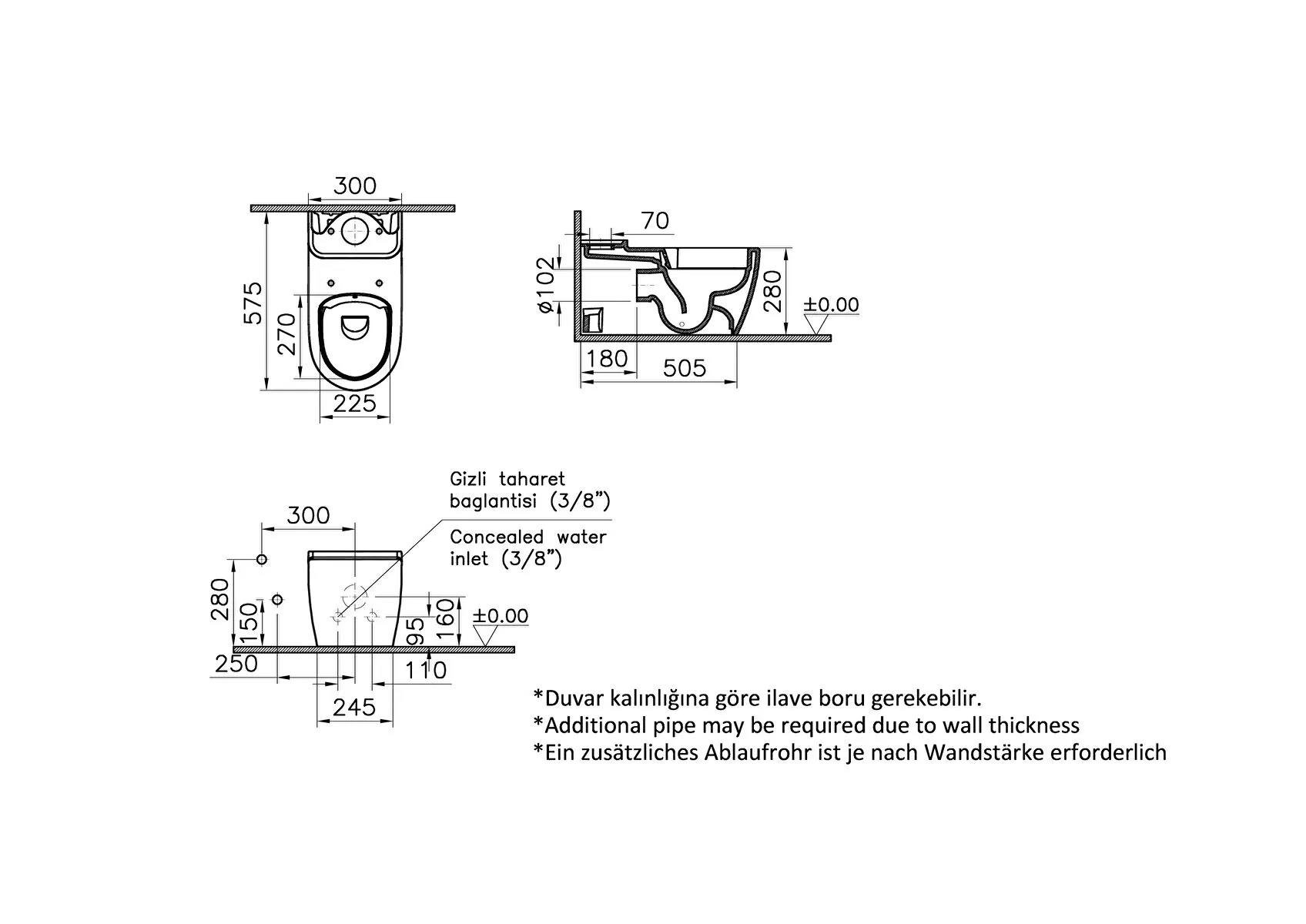 VitrA Duvara Tam Dayalı Klozet Sento SmoothFlush Çocuklar İçin, 57 cm, Gizli Taharet Borulu, 7362B003-0610VitrA7362B003-0610Yerden Klozet