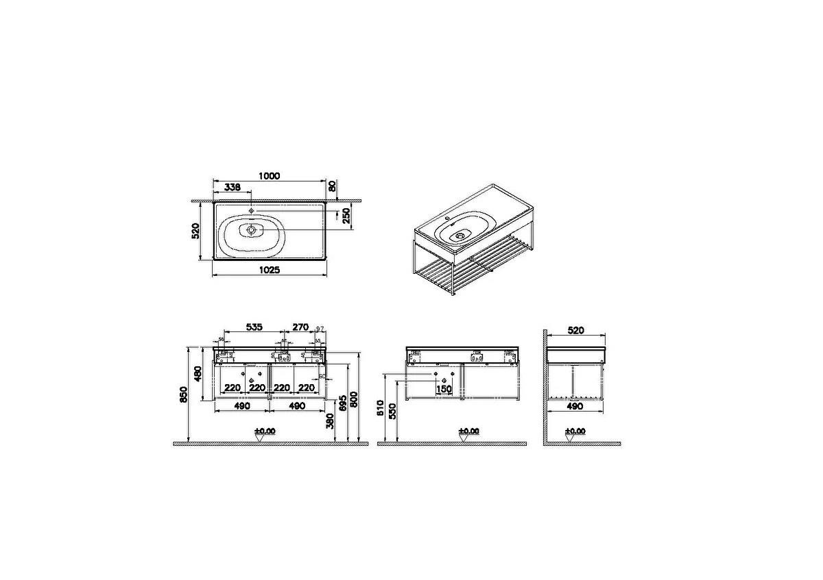 Vitra Equal Lavabo Ünitesi Asimetrik Lavabolu, Raflı, 100 Cm, Beton 66042VitrA66042Banyo Aksesuarı