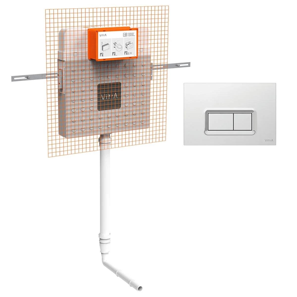 Vitra Gömme Rezervuar, İnce Çift Kademeli, Hela Taşları İçin Set, 3/6 Litre (Parlak Krom Kumanda Paneli Dahil) 800-1918VitrA800-1918Hela Taşı İçin Gömme Rezervuarlar