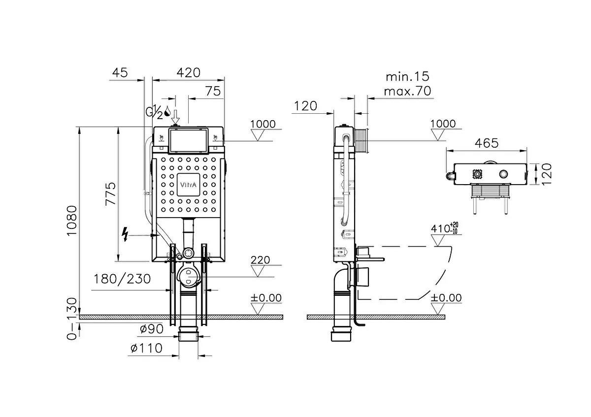 Vitra Gömme Rezervuar, Metal Ayaklı Set, 3/6 Litre 762-1851-01VitrA762-1851-01Duvar İçi Gömme Rezervuarları