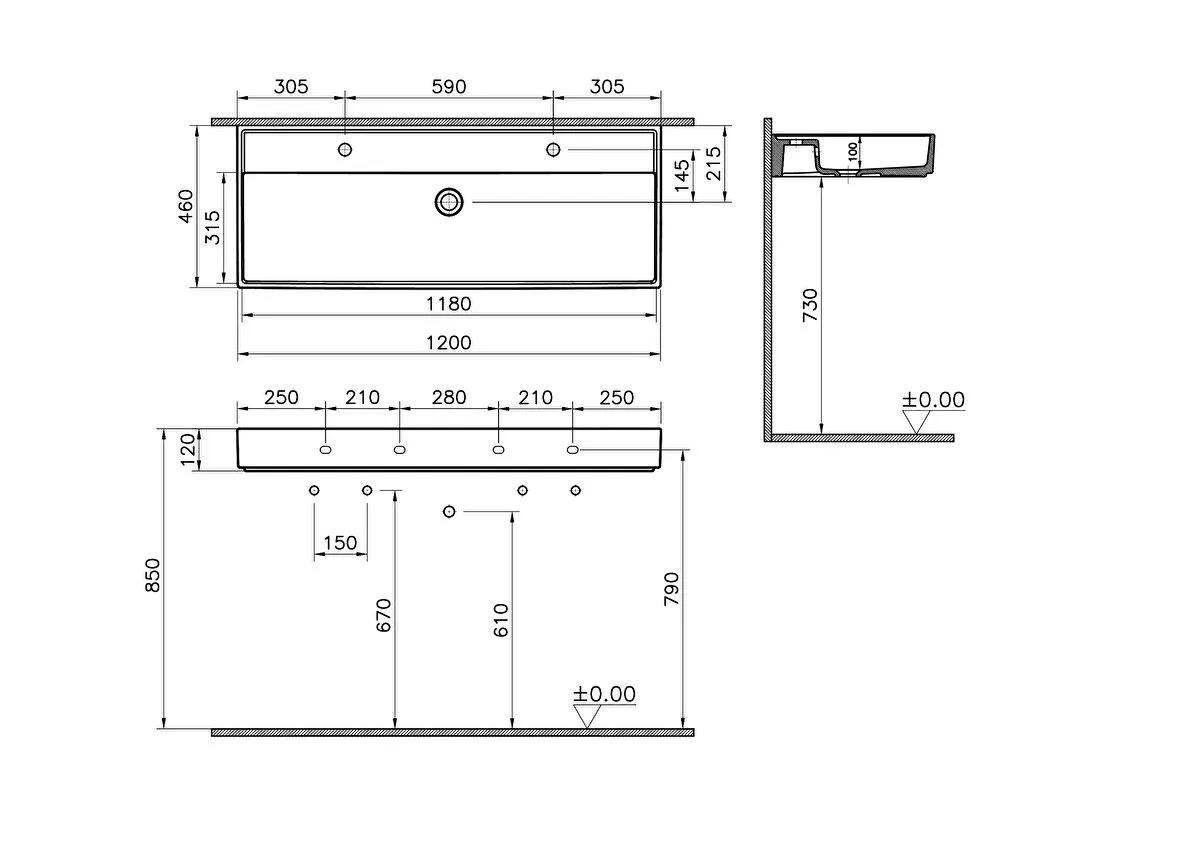 Vitra Lavabo, ArchiPlan, 120x46 cm, Mat Terra Rosa, 7418B077-0041VitrAA4281439Standart Lavabo