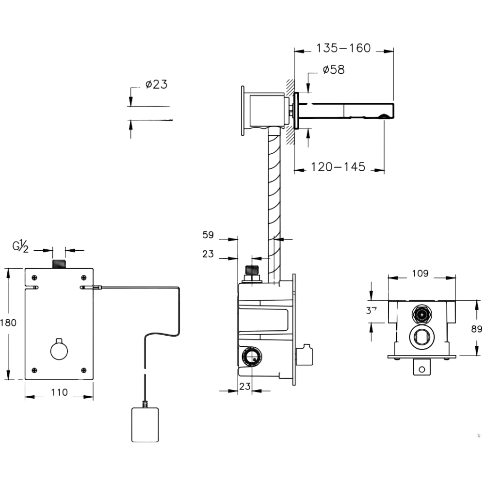 Vitra Lavabo Bataryası, Duvardan, Ankastre, Fotoselli , Origin (Çift Su Girişli - Elektrikli), Kısa, Mat Siyah A4721736VitrAA4721736Fotoselli Lavabo Bataryaları