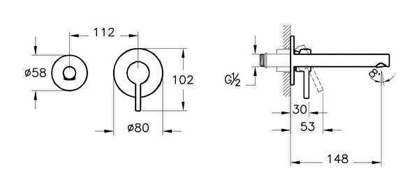 Vitra Lavabo Bataryası, Origin, Ankastre, Fırçalı Nikel (Sıva Üstü Grubu) A4258134VitrAA4258134Ankastre Lavabo Bataryaları