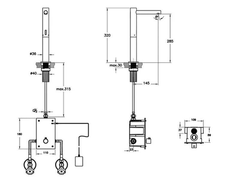 Vitra Lavabo Bataryası, Origin, Fotoselli, Tezgah Üstü (Çift Su Girişli, Elektrikli) A47221VitrAA47221Lavabo Bataryaları