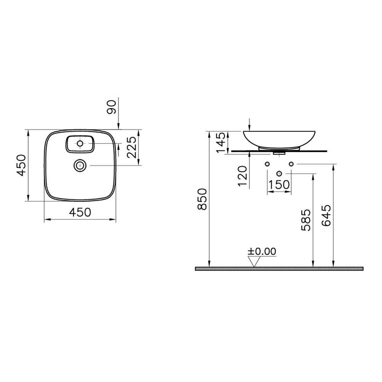 Vitra Lavabo, Memoria, Kare, Çanak, 45 cm, Mat Beyaz, 5887B401-0041  (sadece istanbul teslimat için uygundur )VitrA5887B401-0041Çanak Lavabo