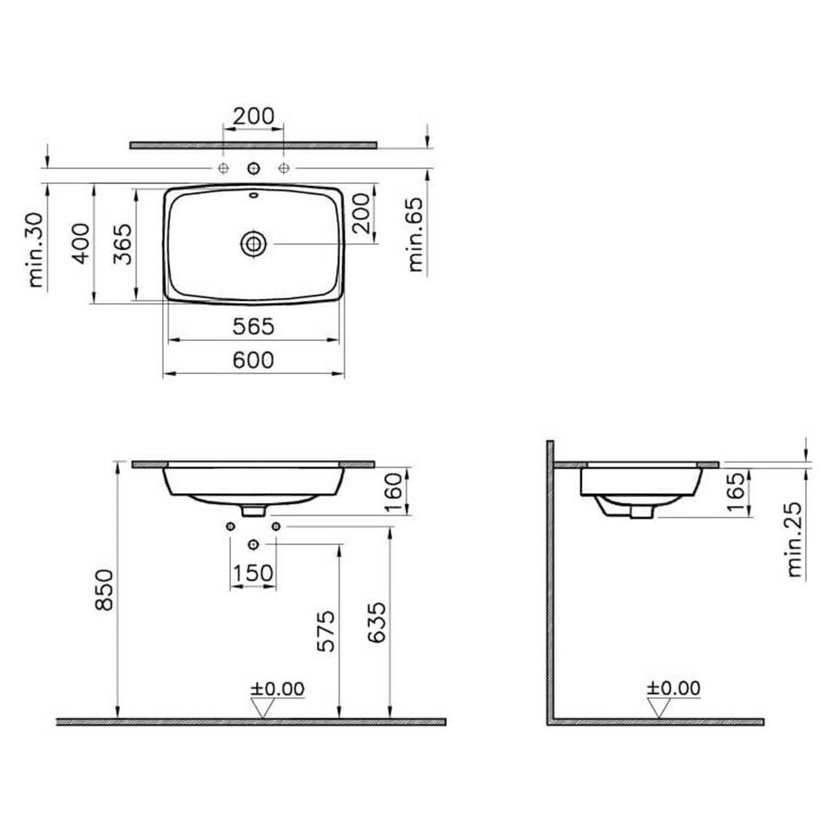 Vitra Lavabo, Metropole, Çanak, 60 Cm, 5668B003-0012  (sadece istanbul teslimat için uygundur )VitrA5668B003-0012Çanak Lavabo