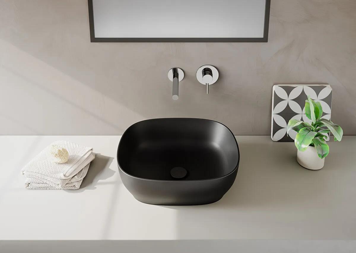 Vitra Lavabo, Outline, Kare, Çanak, 48 cm, Mat Siyah, 5994B483-0016  (sadece istanbul teslimat için uygundur )VitrA5994B483-0016Çanak Lavabo